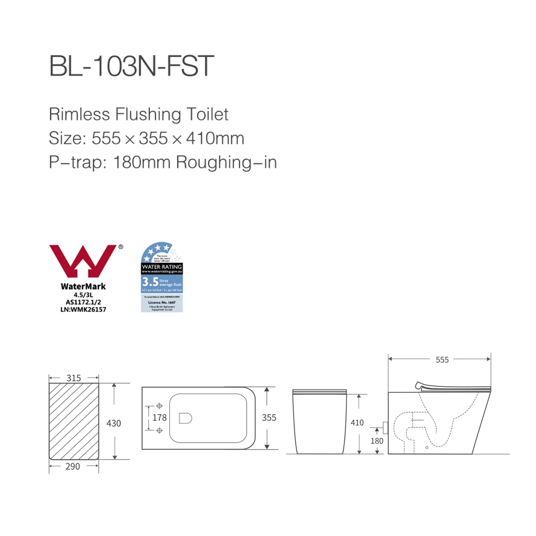 Full Wall Faced Wc Toilet Suite with Watermark Certificate, Sanitary Wares Bathroom Porcelain Ceramic Toilet