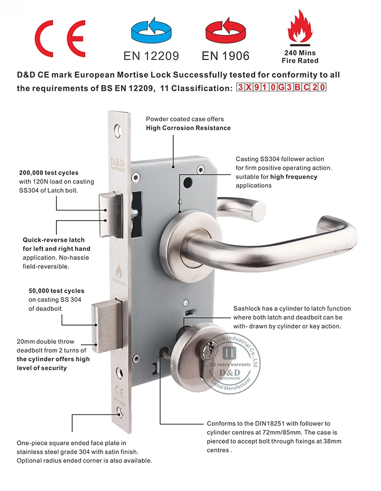 Stainless Steel Furniture Hardware En1906 Hollow Metal Door Lever Handle